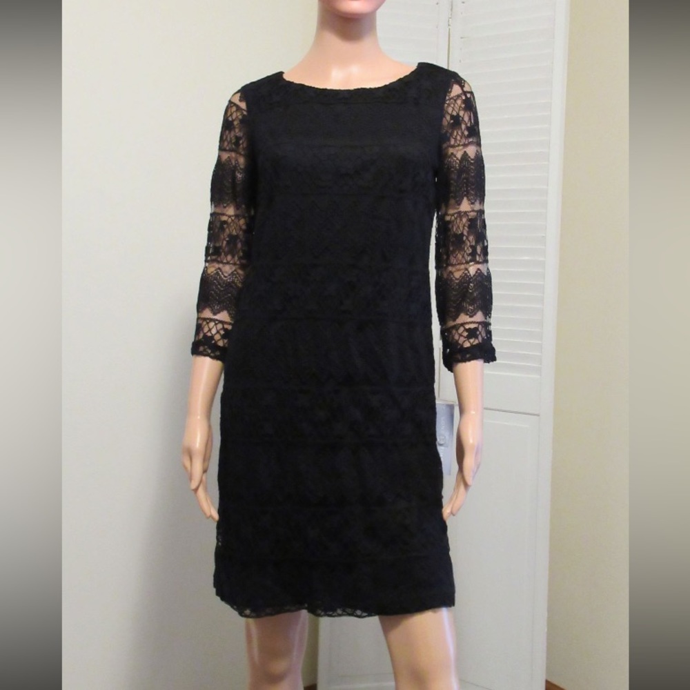 NWT London Times Black Lace Dress womens Size 6